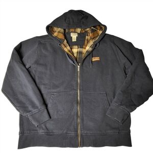 LL Bean Sweatshirt Jacket Mens Large Navy Blue Flannel Lined Hooded Full Zip